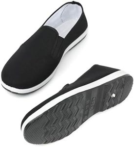 Chinese Tai Chi Kung Fu Shoes - Traditional Canvas Martial Arts, Black Rubber Sole, Black&white, 9 Women/7.5 Men