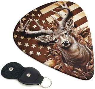 6 Pack Premium 0.73mm Guitar Picks, Stylish Design, Comfortable Grip, Perfect for Acoustic & Electric Guitar Bass Ukulele Players, Sturdy Medium Picks Pack - Camo Deer American Flag
