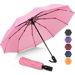 ZOMAKE Travel Umbrella Windproof 45 Inch - Parapluie Compact Solide 10 Ribs Packable Umbrellas Compact Automatic Small Foldable Umbrellas for Rain(Pink)