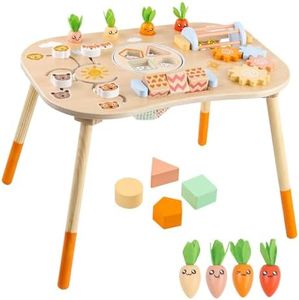 Sensory Table Wooden Activity Table for 1 Year Old Toddlers Activity Center 1-3 2 Baby Activity Table Kids Gift Game Wooden Montessori Table Shape Sorter Sensory Toys (Length*Height: 17"*11.8")