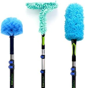 EVERSPROUT 5-to-12 Foot Duster 3-Pack with Extension-Pole (20+ Foot Reach) | Hand-packaged Cobweb Duster, Microfiber Feather Duster, Flexible Microfiber Ceiling & Fan Duster | Aluminum Telescopic Pole