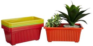 Amazon Brand - Solimo 100% Virgin Plastic Rectangle Pots for Plants | Modern Design | Indoor and Outdoor Flower Pot for Home/Office/Table/Garden/Balcony Decoration | 14 inch (Set of 7)