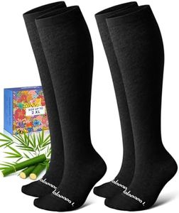 Lalapapa Bamboo Viscose Compression Socks for Women Men - 2 Pairs 15-20mmHg Knee High Graduated Compression Socks for Women Men Cute Lightweight Breathable for Nurse Pregnancy Travel, Black, S / M