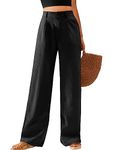 Feiersi Women's Casual Wide Leg Pants High Waisted Long Trousers Button Down Straight Palazzo Pants with Pockets(Black,Small)