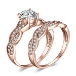 JewelryPalace Infinity 1.5ct Cubic Zirconia Engagement Rings for Women, 14k Rose Gold Plated 925 Sterling Silver Promise Rings for Her, Anniversary Simulated Diamond Wedding Bands Ring Set Size 6.5