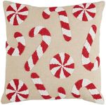 Mud Pie Candy Cane Beaded Pillow, 18" x 18", TAN