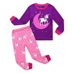 Babylike Penguin Etc. Little Girls 2 Piece Pajama 100% Cotton(Size 2-9 Years（C Dark Purple Unicorn-6T）