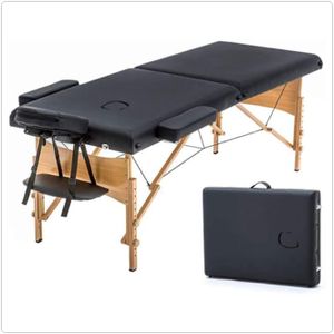 ACi Massage Table Massage Tables Portable Lash Bed 84" Facial Bed Height,Adjustable with Removable Armrest, W/Carrying Bag(2 Folding,Black)