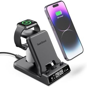 SwanScout Fast Charging Station for Lightning Port,Foldable 25W 3-in-1 Charging Dock for iPhone 14/13/12/11, Charger Stand for Apple Watch Ultra/10/9/8/7/6/5/SE, AirPods Pro/4/3/2, SwanScout 701A