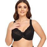 Ayigedu UK Ladies Super Plus Size Full Coverage Bra Non Padded Underwire Minimizer Bras 50-D Black