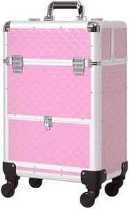 HOMCOM Rolling Aluminum Makeup Train Case, Portable Professional Cosmetic Makeup Case with 4 Wheels, Lock and Keys, Pink