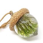 English Acorn Pendant Necklace for Women and Men. Handmade Gift of Moss Jewelry for Motherhood, Maternity, or as Spiritual Unique Gifts Set in Eco Resin