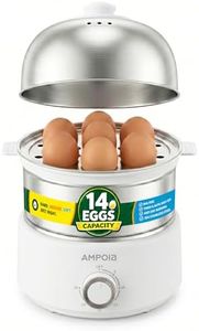 AMPOIA 14 Eggs Electric Egg Cooker, 350W Rapid Egg Boiler with 30-Min Timer & Auto Shut-Off, Stainless Steel, Dishwasher Safe for Soft, Medium, Hard Boiled, Steamed Eggs, Vegetables & Seafood, White