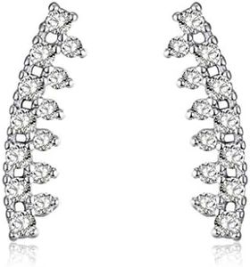 Ginger Lyne Collection Curved Bar Shape Sterling Silver Clear CZ Stud Earrings or Ear Wrap