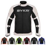 BYKR Mesh Motorcycle Jacket For Men Dual Sports Adventure Breathable Riding Protective Motorbike Jackets Enduro CE Armored, Grey, X-Large