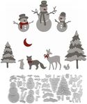 Briartw Winter Theme Metal Cutting Dies Set with Snowman, Deer, Fox, Pine Tree for DIY Scrapbooking, Greeting Card, Christmas Paper Craft Embossing