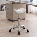 FIRAVOE Saddle Stool, Swivel Saddle Stool with Wheels, Adjustable Rolling Stool 18"-26", Faux Leather Rolling Saddle Stool for Salon, Massage, Clinic, Lab, Office (White, 1PCS (18"-26"))