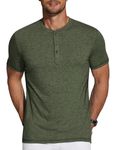 COOFANDY Men's Henley Shirts Short Sleeve Casual Basic Tee Summer Button Henley Soild T Shirts, Army Green, Large