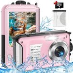 4K Waterproof Camera with 32GB Card Waterproof Digital Camera 56MP Autofocus 16X Compact Underwater Cameras for Snorkeling 11FT Floatable Digital Camera with 1250mAh Battery, Pink