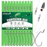 Dovesun 10PCS Ready Tied Carolina Rig Kit for Bass Fishing Free Rig Catfish Rig Fishing Rigs Kit with Bass Hooks Swivel Fluorocarbon Fishing Line Fishing Weights 1/4 OZ