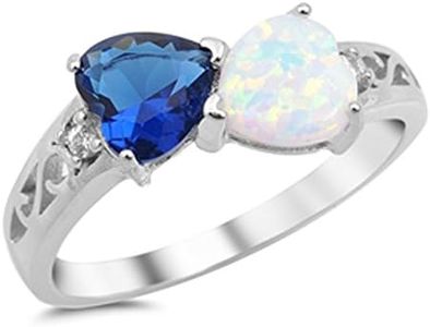 Heart Blue Simulated Sapphire White Simulated Opal Promise Ring Sterling Silver Size 7