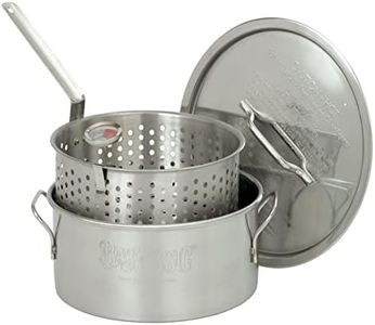 Bayou Classic 1101 10-qt Stainless Steel Fry Pot Perfect for Frying Fish Shrimp Chicken Hushpuppies and Fries Includes Stainless Steel Perforated Basket 5-in Frying Thermometer and Stainless Lid