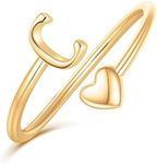 Ailetop Heart Initial Rings for Teen Girls Women,14k Gold Plated Initial Heart Ring Stackable Rings for Women Adjustable Rings for Women Teen Girls Cute Heart Letter C Rings for Teen Girls Gifts