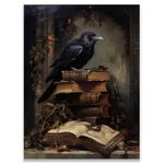 Dark Academia Decor Halloween Ghost Poster Gothic Raven Wall Art 16X24 Unframed Raven Painting Crow Print