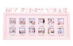 Store2508 My First Year Baby Keepsake Photo Frame Gift for Newborn Baby (Pink)