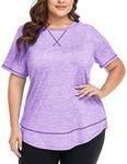 COOTRY Plus Size Workout Tops for Women Short Sleeve Loose fit Shirts Athletic Gym Yoga Clothes Purple 3XL