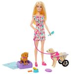 Barbie Doll with 2 Toy Dogs & Pet Accessories, 1 Pup in a Removable Wheelchair with Rolling Wheels, 10+ Piece Set