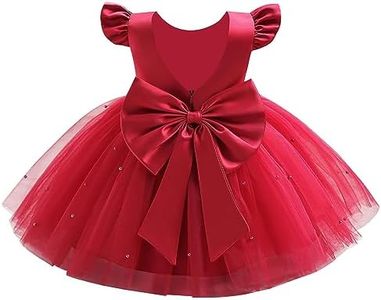 IDOPIP Flower Girl Bowknot Tutu Dress for Kids Baby Princess Wedding Bridesmaid Birthday Party Pageant Baptism Dresses 6M-10T, Red - V-back, 6-12 Months