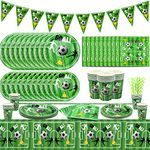 Soccer Party Supplies, 20 Sets Soccer Theme Tableware, Include Dinner Plates, Dessert Plates, Cups, Napkins, Soccer Flag, Soccer Tablecloth, for Soccer Game Day Parties, Soccer Fans Birthday