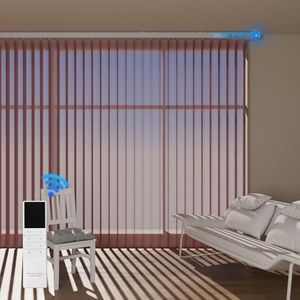Blindify Motorized Sheer Vertical Blinds with Remote, Light Filtering Vertical Blind Sliding Door Blinds Remote Control Blinds for Sliding Glass Door Customize, Brown
