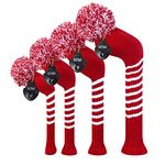 Scott Edward 4Pcs Golf Headcover Set for Wood Covers-Driver(460cc) Fairway Hybrid Big Pom Elastic Yarn Double Layers Washable Protect Golf Club from Scratches Perfect Match for Golfer (Dark Red)