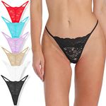 PSEFNAGX 6 Pieces Floral Micro T Back Low Rise Thongs Stretchy Underwear G-String Sexy Panties Size Medium