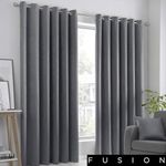 Fusion Strata Woven Eyelet Lined Curtains, Charcoal, 46 x 90 Inch, 100% Polyester, W117cm (46") x D229cm (90")