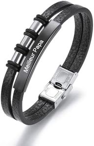 MeMeDIY Pulsera de Cuero Personalizada para Hombres Cita Inspiradora Grabada Nombre Fecha Identificación Pulsera | Pulsera de Cuero Ajustable | Regalo para Novio/Marido/Papá/Hijo -Negro#04