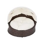 Teamson Pets Clotho Indoor Outdoor Rattan Cat or Small Dog Bed Lounger with Retractable Canopy & Removeable Washable Cushion Brown/Cream ST-N10004-UK