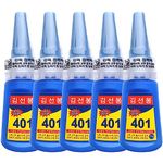 Btkigl 5 Piece 401 Glue Instant Fast Adhesive Bottle Stronger Super Glue Multi-Purpose Super Strong Liquid Colorless Adhesive Glue