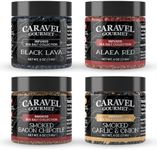 Infused Sea Salt Mega Sampler: Smoked Bacon Chipotle, Salt & Pepper, Garlic Herb, and Black Lava Sea Salts, 4 oz Jar 4-Pack, Caravel Gourmet