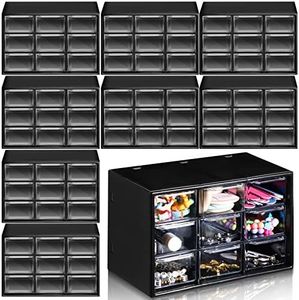 Rtteri 9 Pieces Mini Drawer Organizer Plastic Desktop Storage Box Desk Craft Organizer with 9 Clear Drawers for Office Home Jewelry Small Parts Belongings Cosmetics Collection, Wall Mounted (Black)