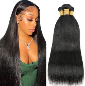 AUTTO Hair Unprocessed Brazilian Virgin Hair Straight Hair Bundles Virgin Human Hair Extensions Weft Natural Black Color (100+/-5g)/pc 182022 black