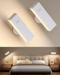 DetarZinLED 2 Pcs Rechargeable Wall Lights for Bedroom, Wireless Battery Operated Wall Sconces Set of 2, White 360° Rotate Magnetic Wall Mounted Lamp for Bedside, Headboard, Picture, Vanity