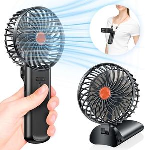 Mini Ventilateur Portable Silencieux Rechargeable - Petit Ventilo Batterie Ventilateurs Portatif USB Table Fan Main Ventillateur de Poche avec 4 Vitesses et 7 Lames Pour Voyage Bureau Maison (noir)