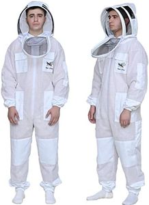 BeeXZilla Sting Proof Three Layer Ultra Ventilated Mesh Beekeeper, Beekeeping, Protective Bee Full Suit With Fencing Veil, White, Medium