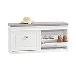 SoBuy FSR64-W, Hallway Shoe Bench Shoe Rack Shoe Cabinet with Flip-drawer and Seat Cushion, White