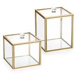 SUMTree 2 PCs Qtip Cotton Ball Holder Gold Glass Qtip Dispenser with Lid, Floss Swab Bathroom Storage Jar Canister with Crystal Handle, Glass Storage Jar for Kitchen Bathroom Dressing Table