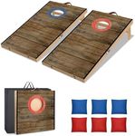 Portable Cornhole Board Set 2 ft x 1 ft Cornhole Set with 6 Bean Bags Foldable Cornhole Game for Kids and Adult Indoor or Outdoor Backyard Corn Hole Toss Games （Dark Wood）
