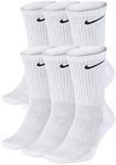 NIKE Dri-Fit Training Cotton Cushioned Crew Socks 6 PAIR White with Black Signature Swoosh Logo) LARGE 8-12